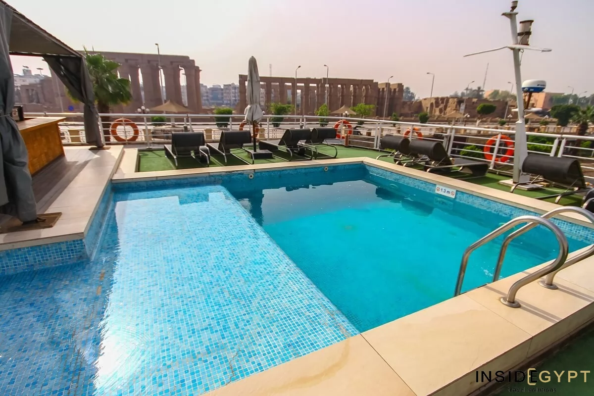 Swimming pool on top of Inside Egypt's Nile cruise ship