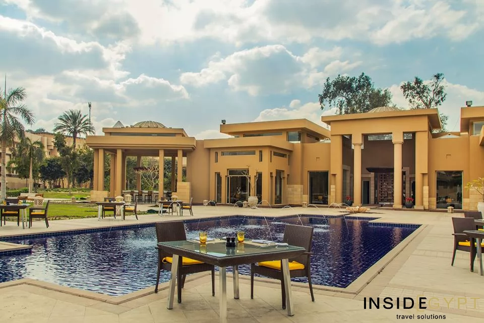 Poolside patio at the 5-star Mena House Hotel 