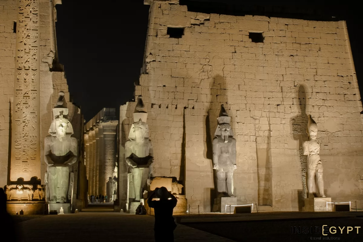 Luxor Temple statues at night 