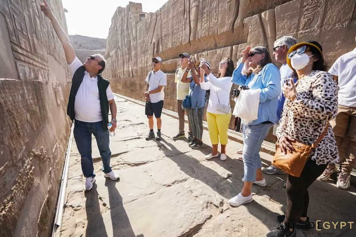 Tourists visiting the temple of Sobek and Horus at Kom Ombo 