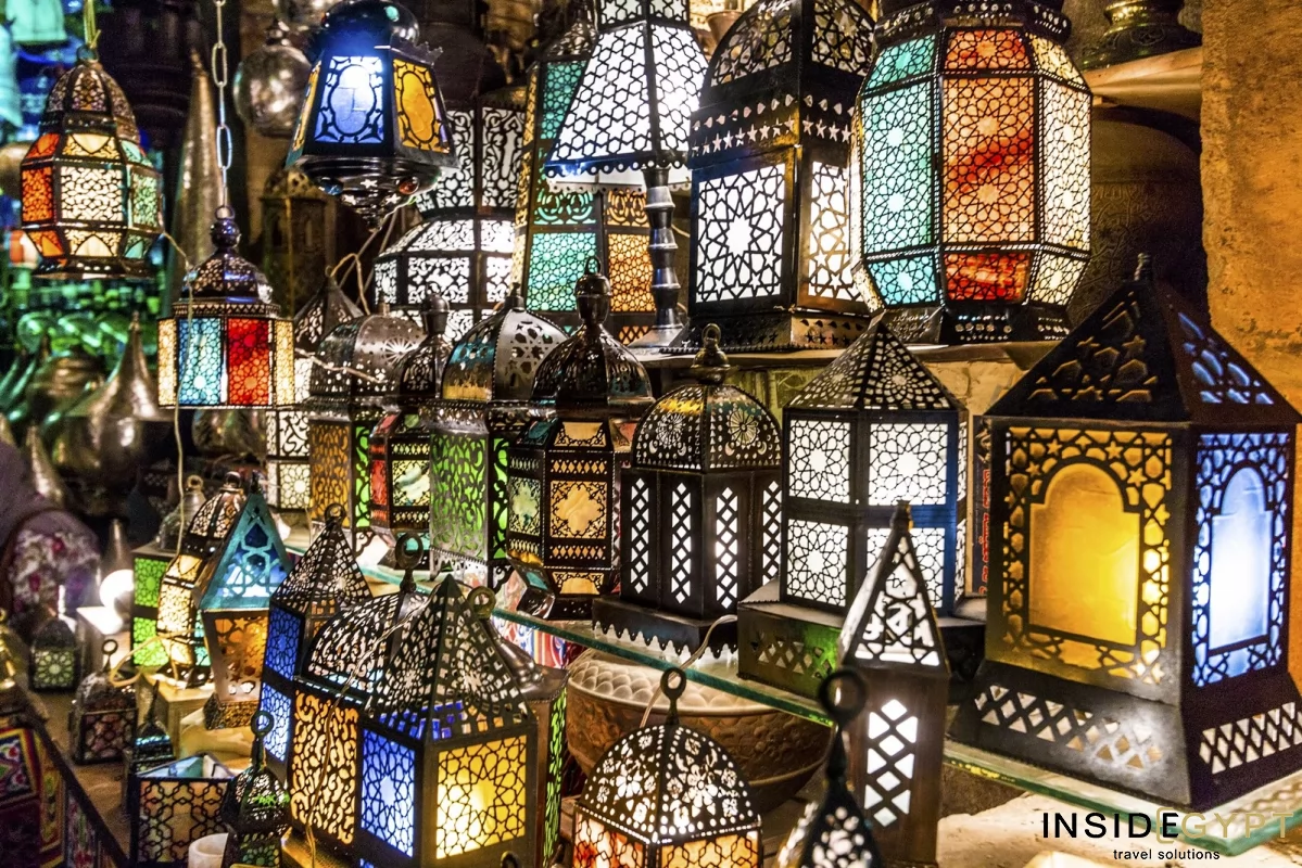 Traditional Arabic lamps being sold on an Egyptian bazaar 