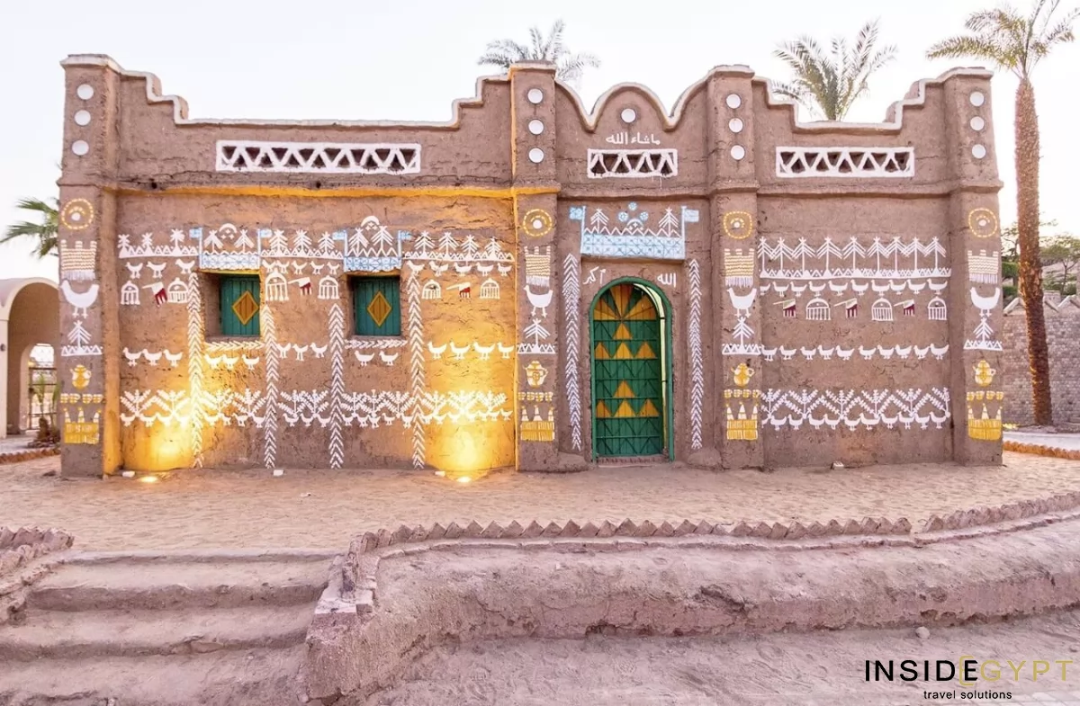 A Nubian house made of dried clay, roofed with palm leaves in a Nubian village in Aswan. 