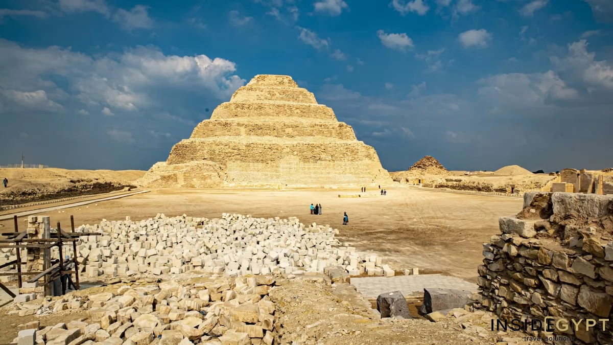 Blue sky behind the stepped pyramid of Djoser