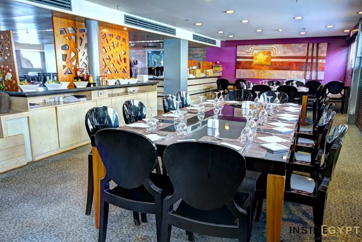 Dining area inside the Luxury Nile cruise
