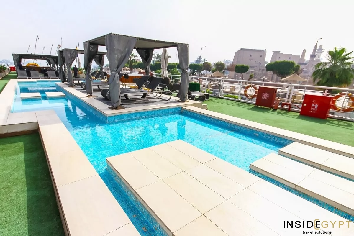 Luxury swimming pool on the top of the Nile cruise ship