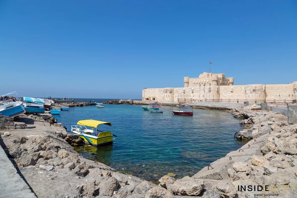 Boats on the bay near the Citadel of Qaitbay 