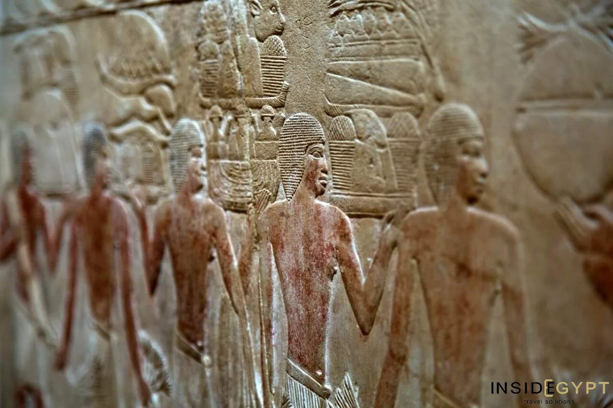 Ancient Egyptian hieroglyphs carved in limestone 