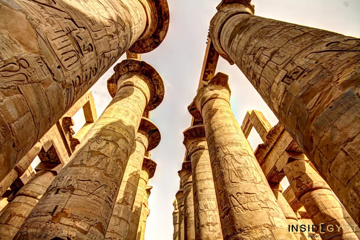 Pillars with hyroglyphics inside the Karnak temple