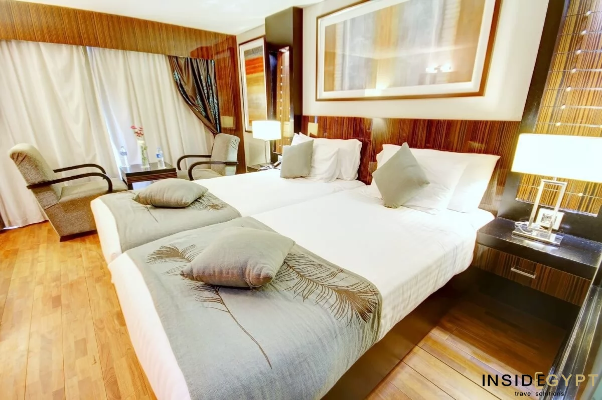 Double bed room inside Inside Egypt's luxury Nile cruise ship