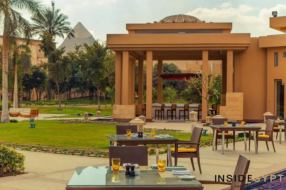 Breakfast tables in the Marriott Mena House in Cairo 