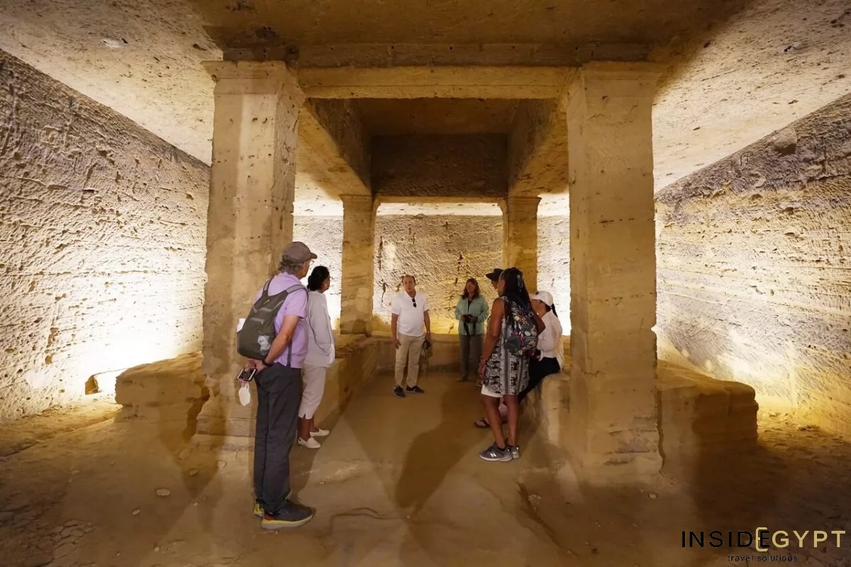 Tourists visiting the Catacombs of Kom el Shoqafa in Alexandria 
