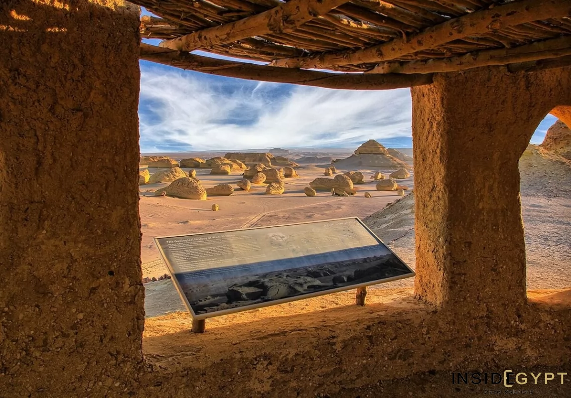 Tourist observation point at the Wadi al Hitan (Whale Valley) in the western desert of Egypt 